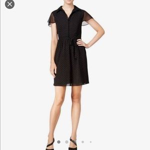 Kensie black polka dot flutter chiffon dress sizeS